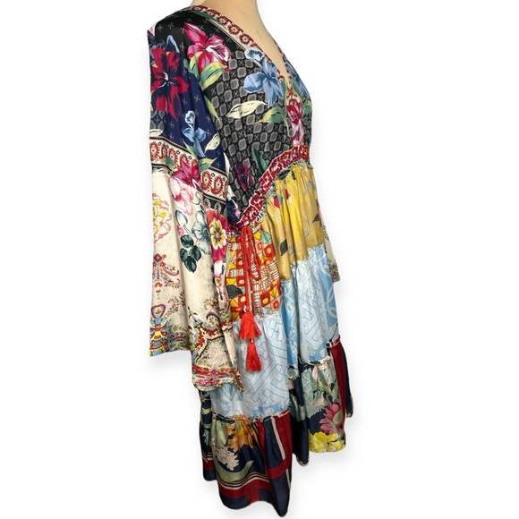 Johnny Was multicolor boho floral print patchwork silk dunas dress size XL - Picture 6 of 13
